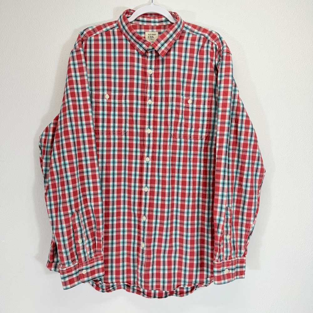 Old Navy Mens Plaid Long Sleeve Button Down 100% Cotton Shirt Size XXL 2XL